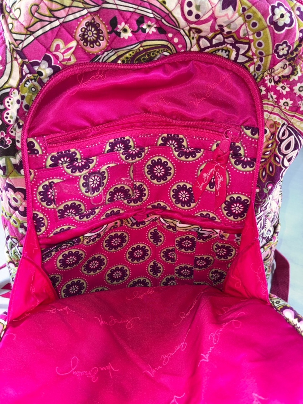 Rare Vera Bradley Very Berry Paisley Backpack School Travel Large Laptop Bag EUC - Picture 3 of 10